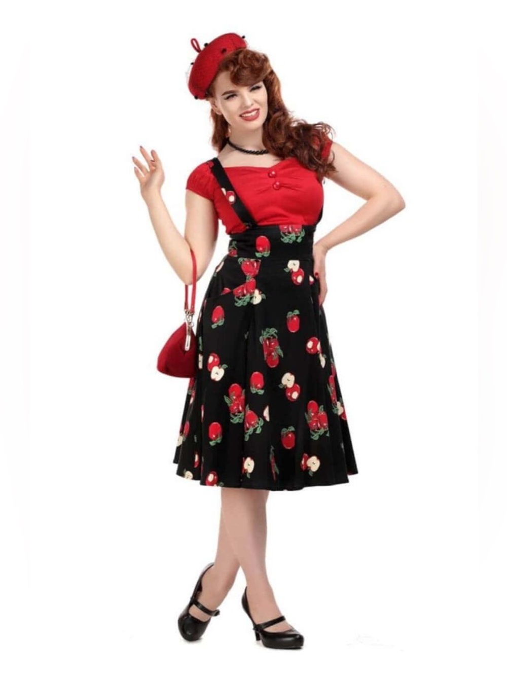 Collectif London Alexa Apple Swing Suspender Skirt Skulls XL